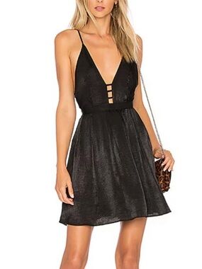 NWT Free People Gabby Party All Night Dress Size 10 Black Fit and Flare Mini*V10